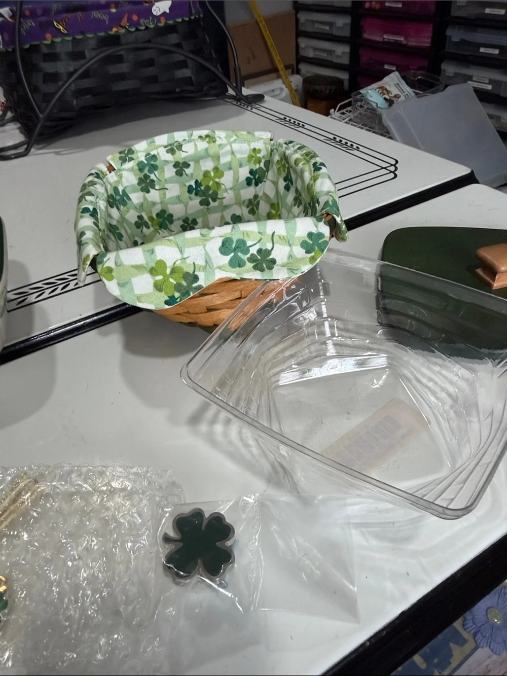 Longaberger 2006 Lucky Twist Basket Set with Ceramic Shamrock Dish